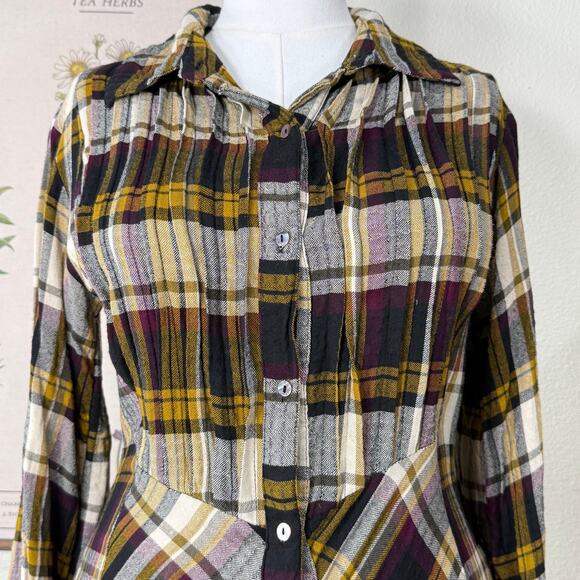 Natural Life Plaid Maxi Shirt Dress Fairy Grunge Whimsigoth Lagenlook Boho M - Picture 6 of 8